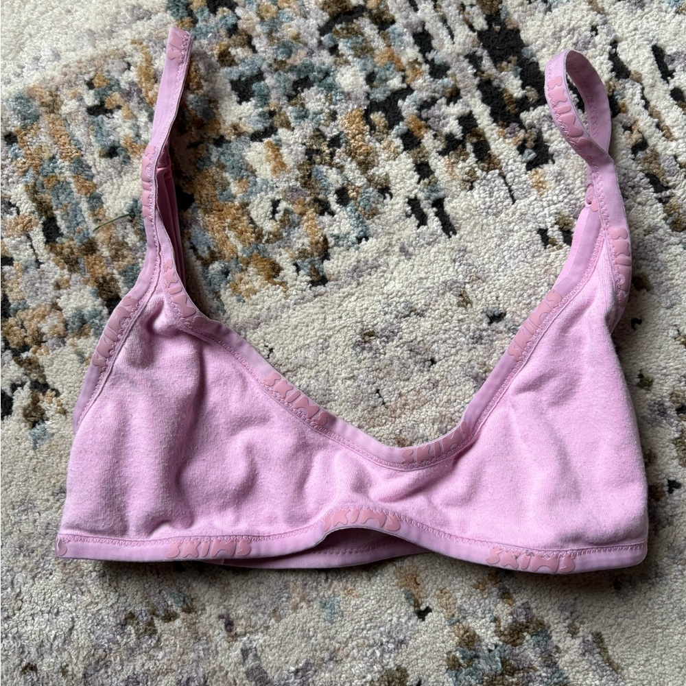 SKIMS Bubblegum Pink Cotton Scoop Neck Logo Bralette - Limited Edition